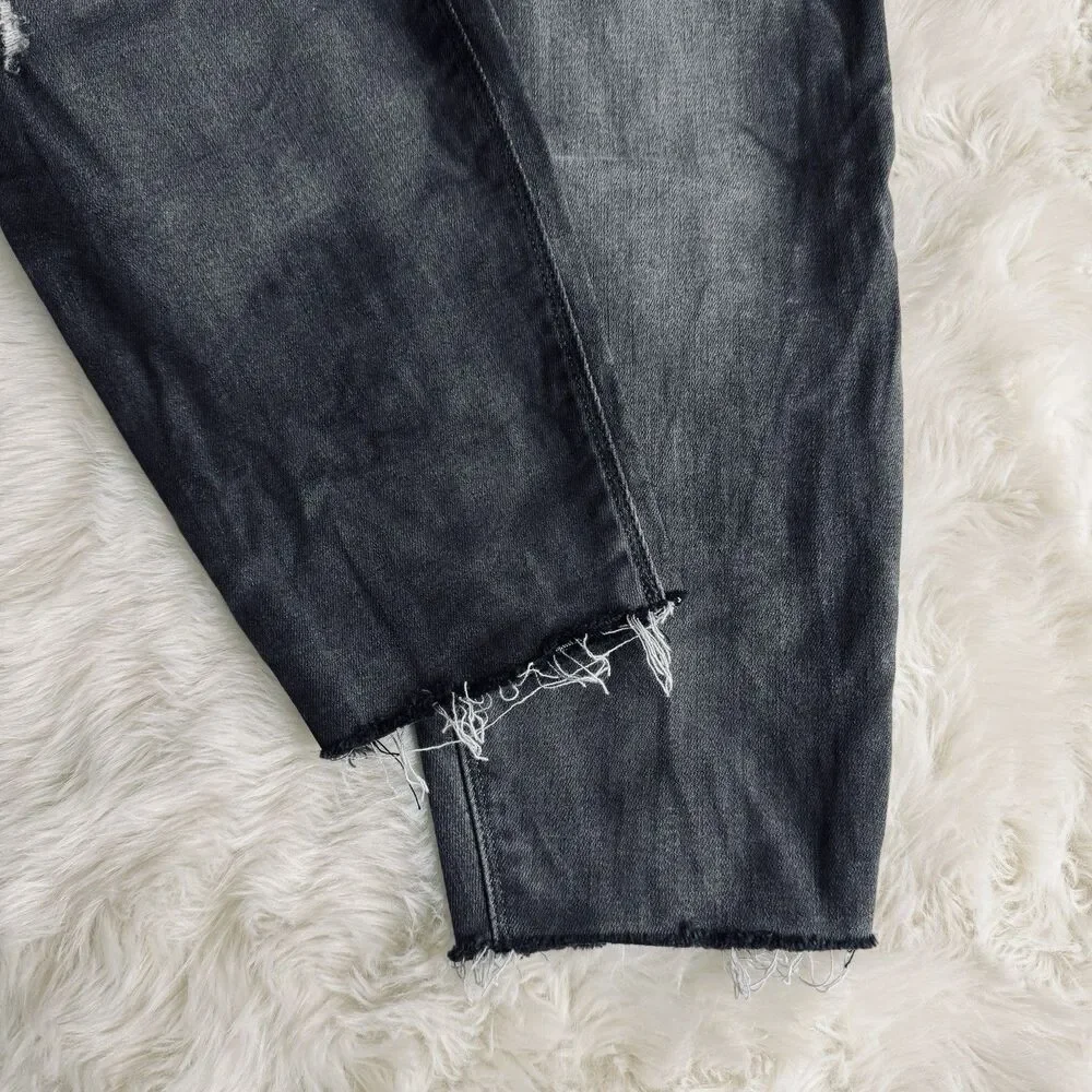Spanx Pull On Ankle Jeans XL (33x26) Gray Tie Dye Cloud Distress Stretch Womens